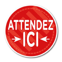 Autocollants plancher de distanciation sociale – Attendez ici