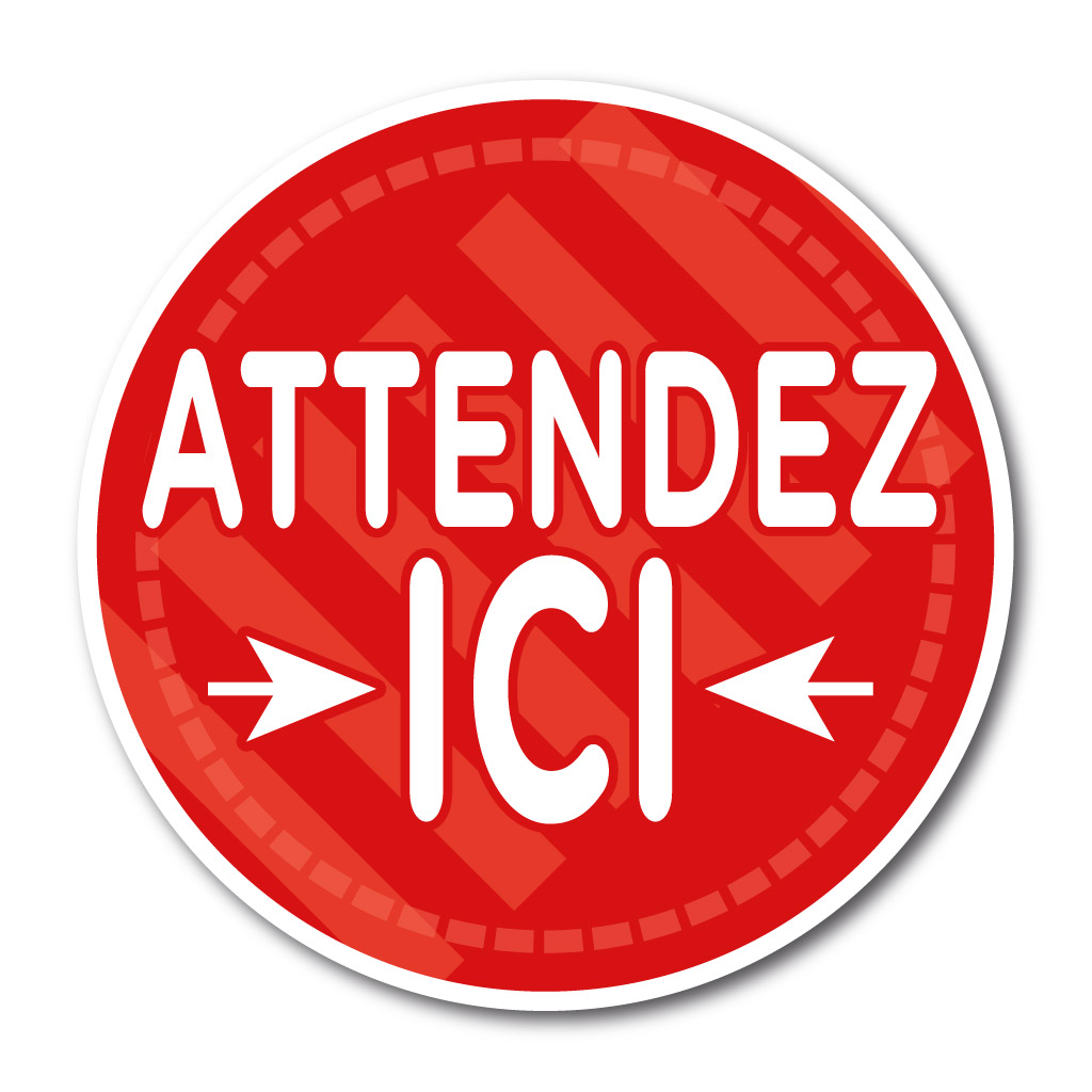 Autocollants plancher de distanciation sociale – Attendez ici